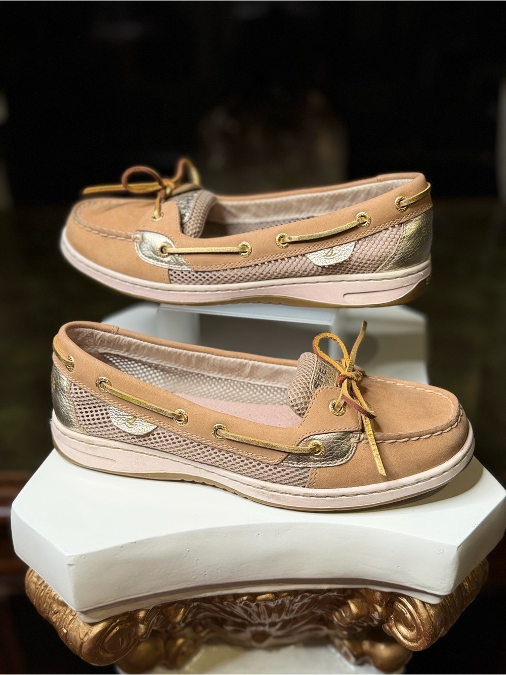 Sperry Gold Metallic Mesh Boat Shoes Women's 9M